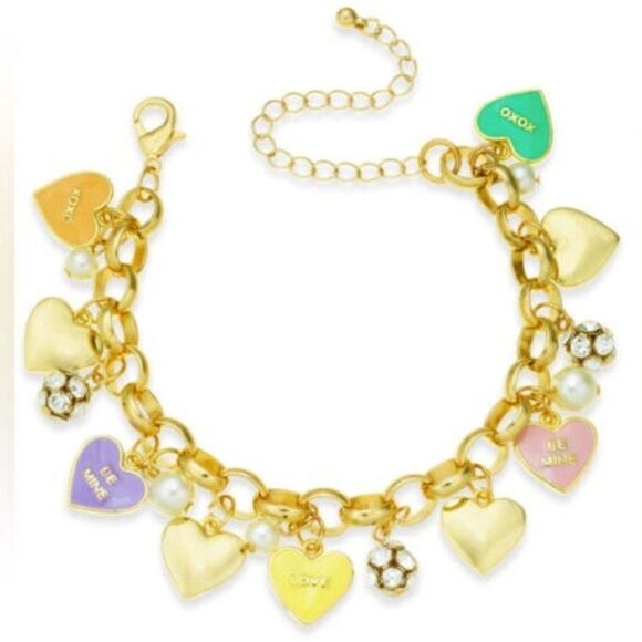 Macy's Jewelry - Womens Holiday Lane Crystal And Faux Pearl Sweetheart Charm Bracelet
